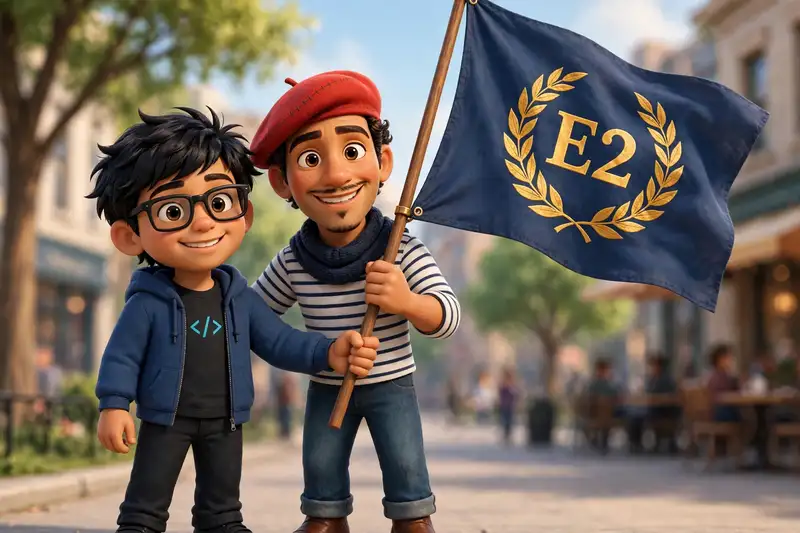 Dinesh and Henri with the E2 flag