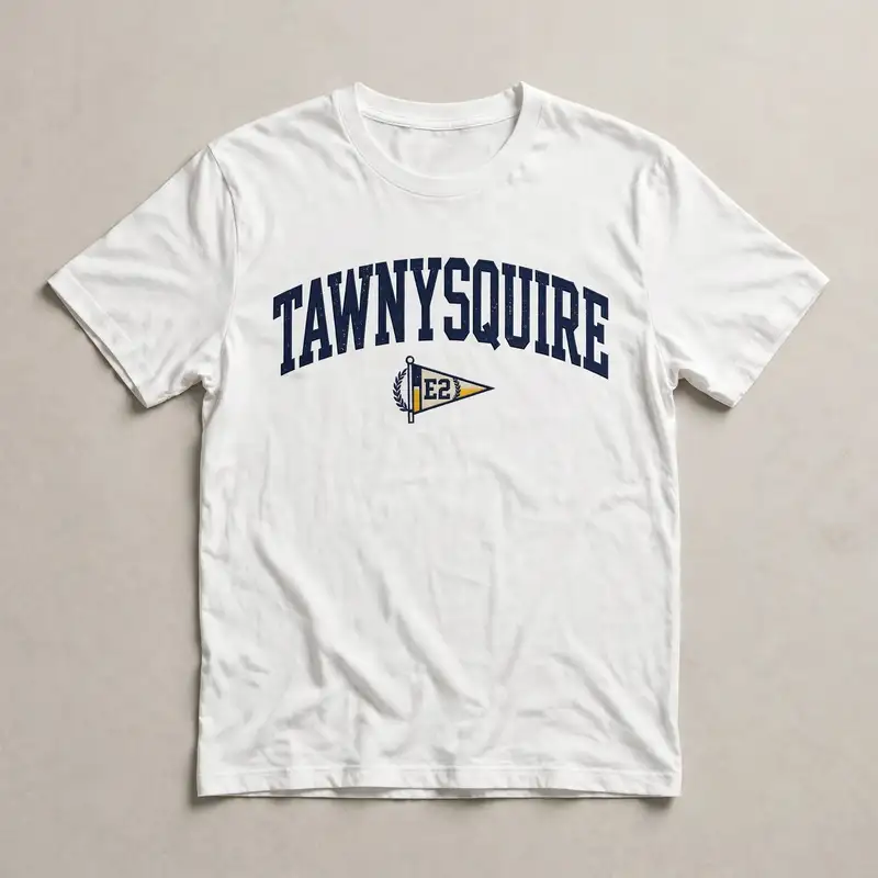 White TawnySquire collegiate t-shirt