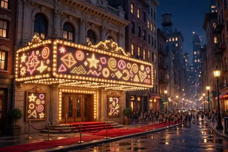 The theater marquee at night