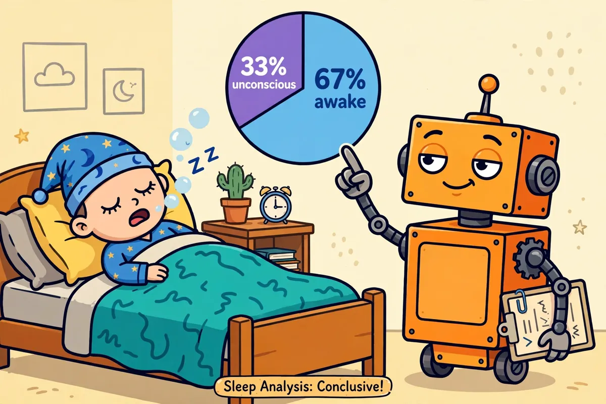 A robot points at a pie chart showing humans are unconscious 33% of the time