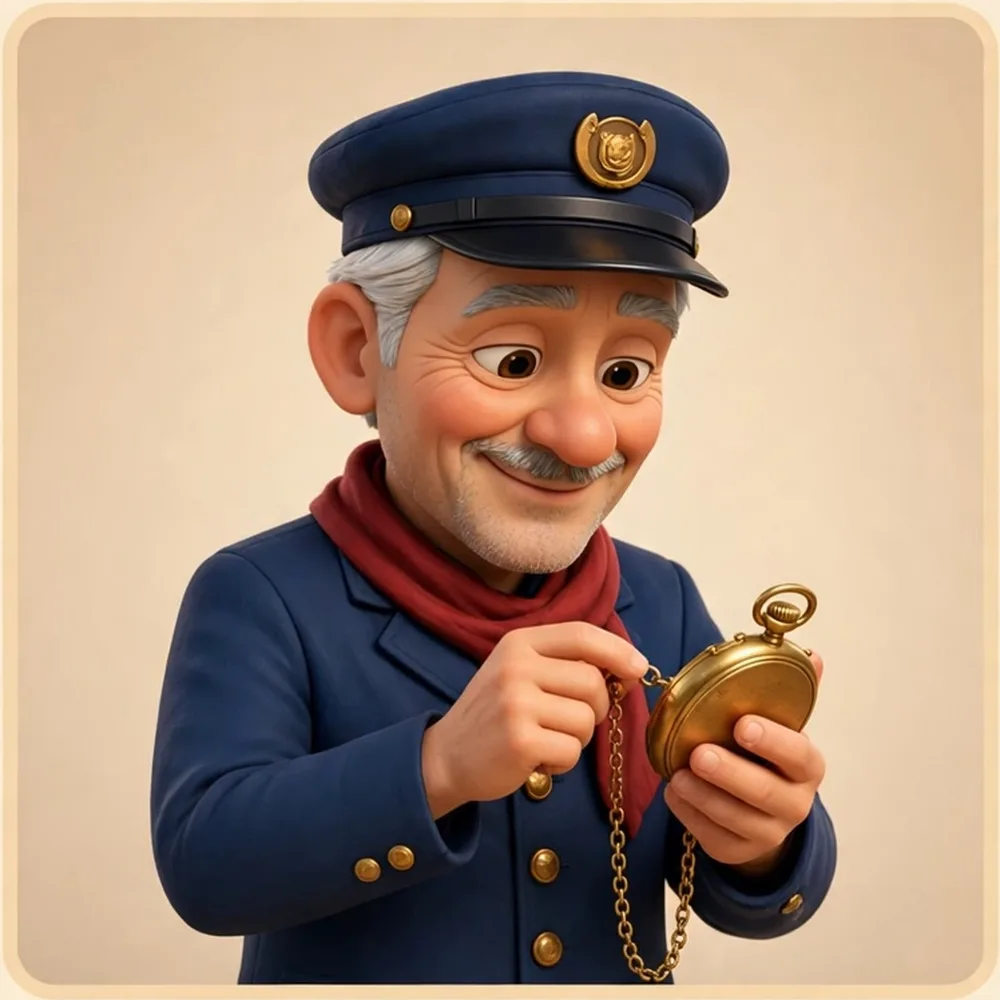 Eddie checking his pocket watch