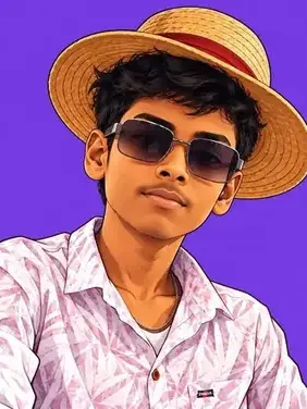 Harsh, a young Indian man in a straw hat and sunglasses against a purple background