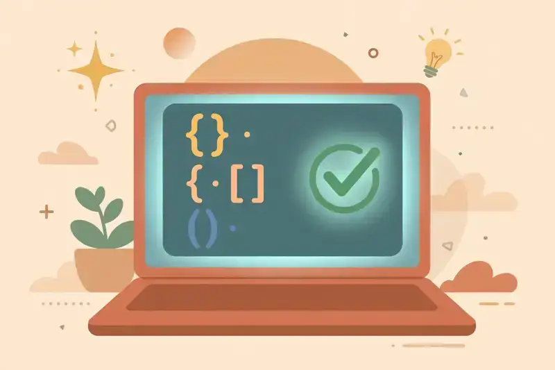 A laptop with a glowing code window and a green checkmark