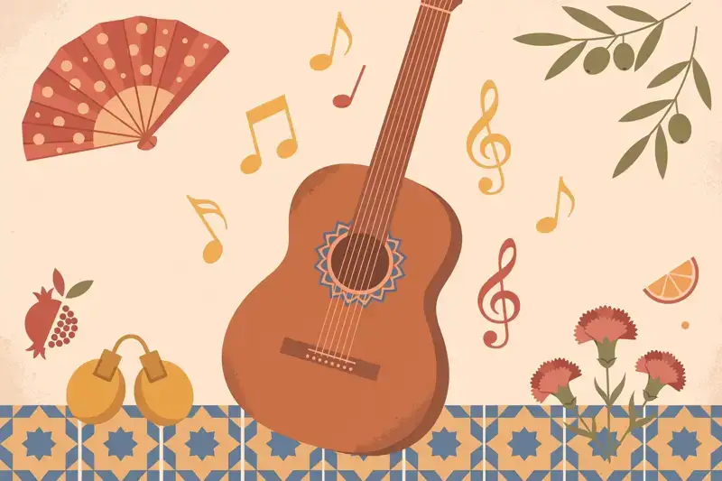 A guitar with music notes, spanish culture and music