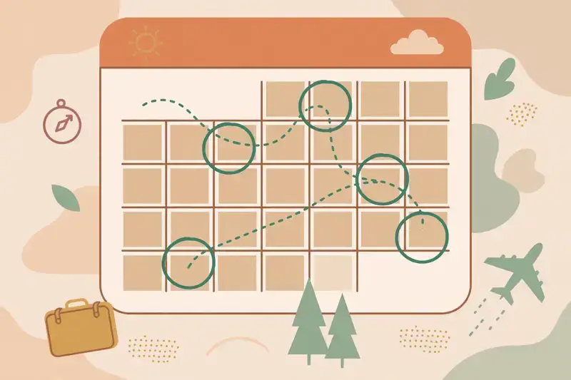 A calendar with several dates circled in green, flexible travel dates