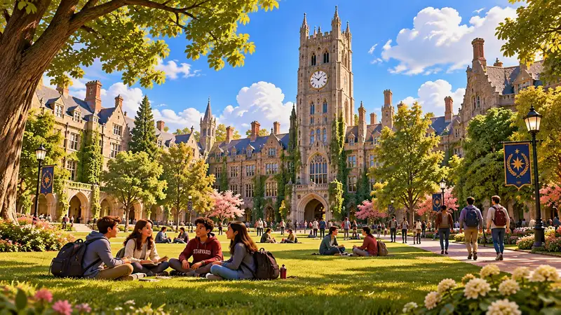 The beautiful Starvard University campus on a sunny day
